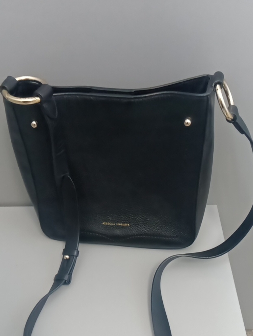 Rebecca Minkoff Black Leather Bucket Crossbody with Gold Hardware